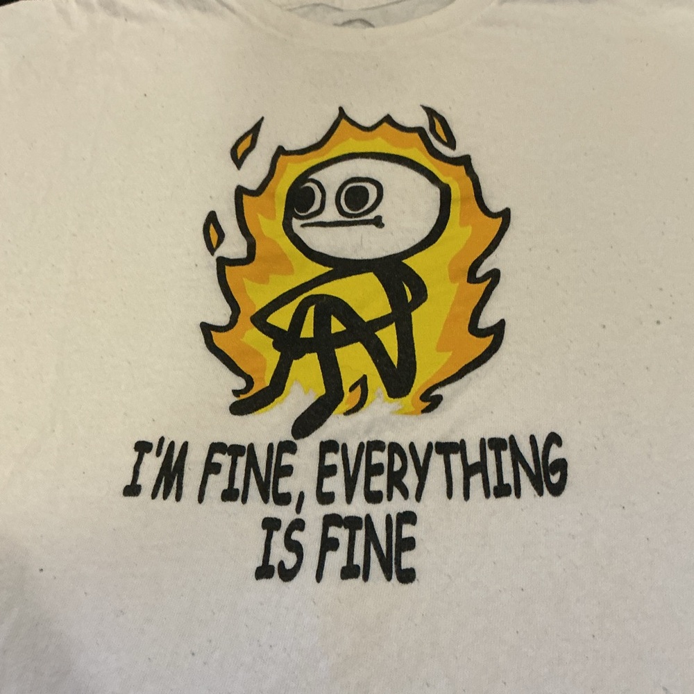 Funny T-shirt “I’m Fine, Everything Is Fine”  Size L Mental Breakdown Fire